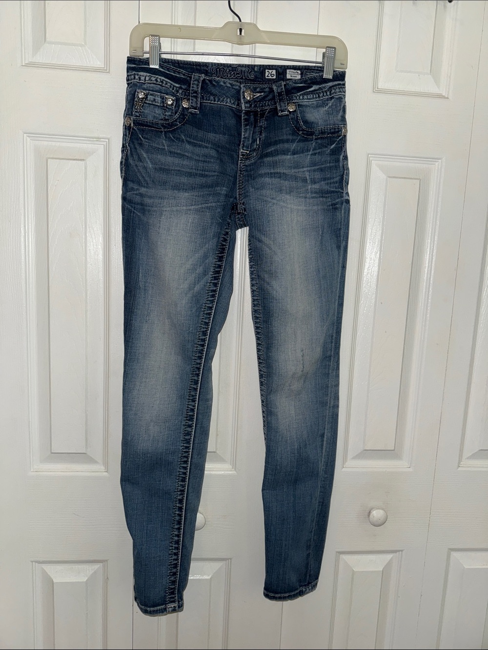 Miss Me Medium Blue Skinny Jeans with Subtle Fading